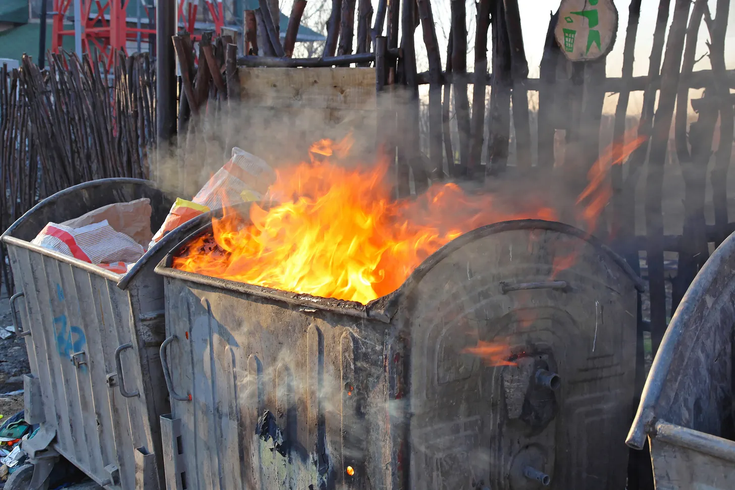 A dumpster on fire