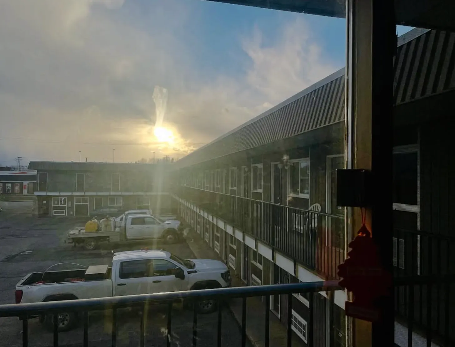 Morning light over a motel in the Peace River Region